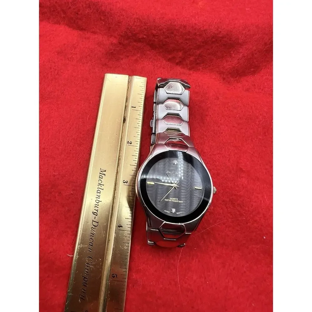 Paul Jardin Dress Quartz Watch Black Dial Silver Metal Bracelet 22mm New Battery